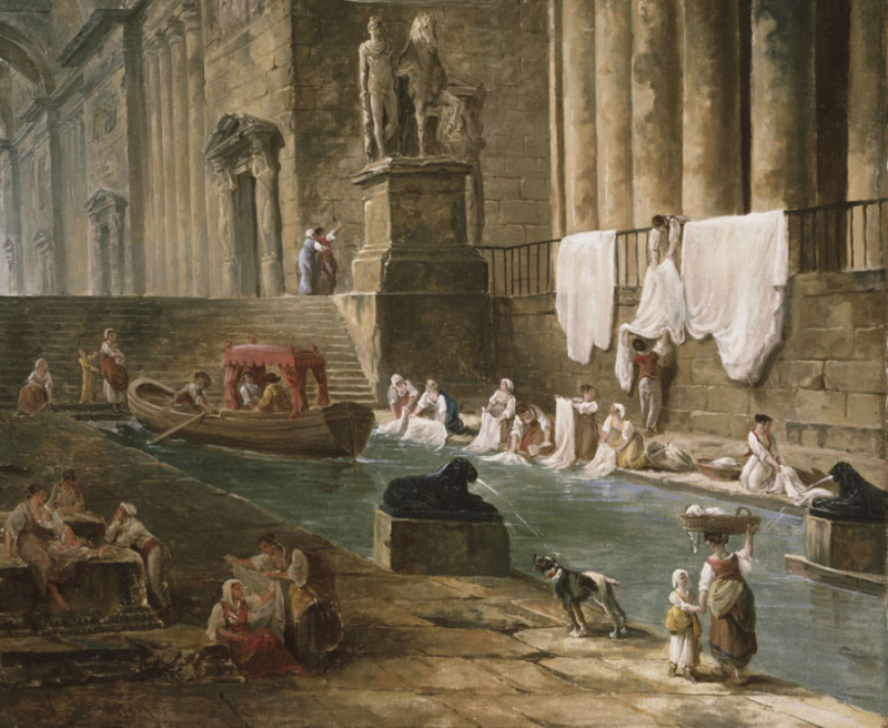 Détail du tableau d’Hubert Robert, Ruines d&apos;un bain romain avec lavandières, après 1766, Philadelphia Museum of Art.