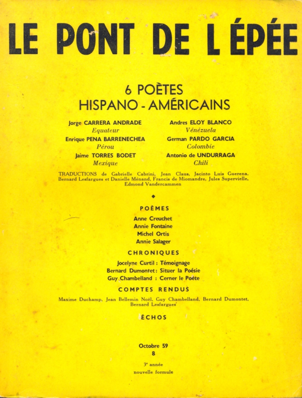 Revue Le pont de l’épée, octobre 1959 avec un compte rendu de Bernard Lesfargues