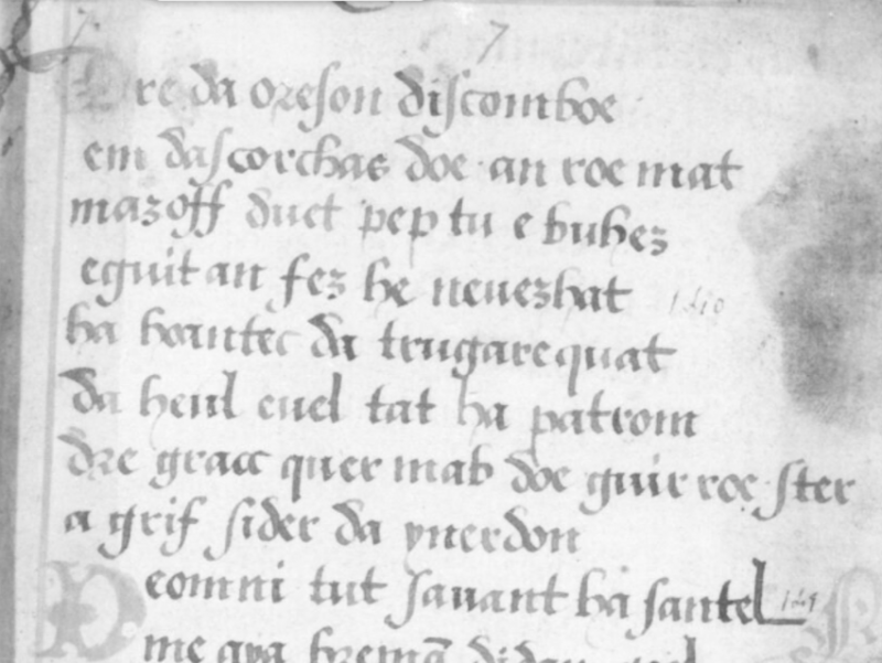 Les premiers vers de la Vie de Sainte Nonne et de son fils Devy, d’après le manuscrit numérisé par la BNF