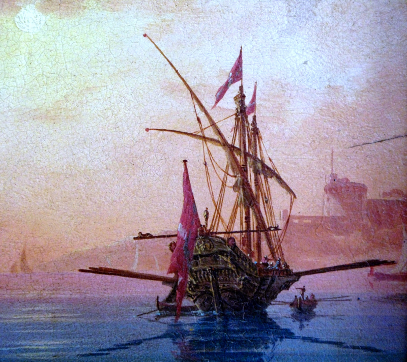 Marine au soleil couchant (détail), par Charles-François Grenier de Lacroix 