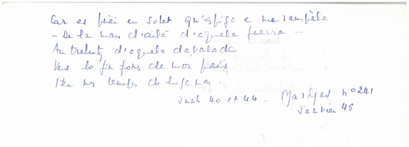 Version manuscrite en graphie occitane du poème « Nocturn » (dossier LAF.H.057)
